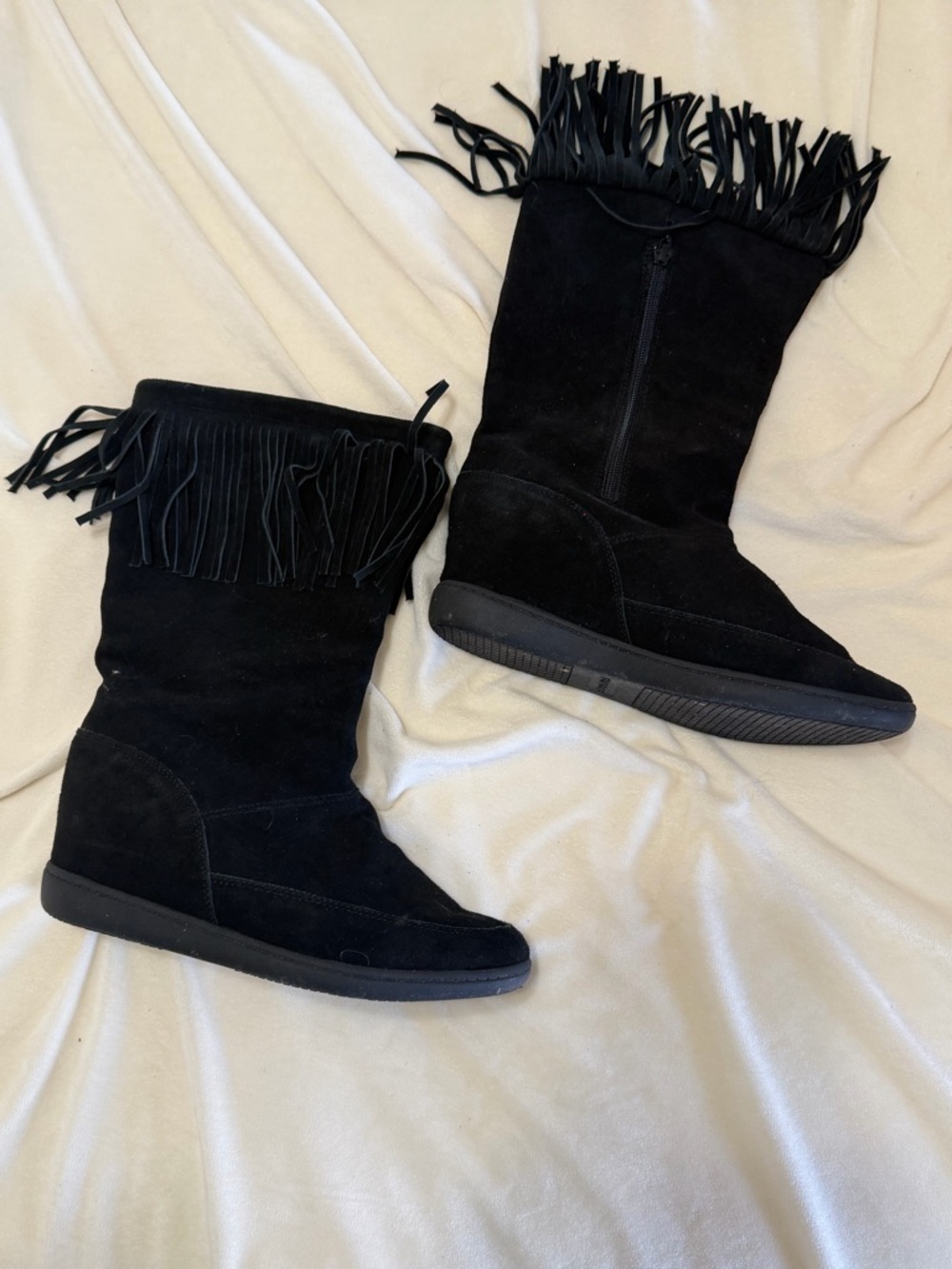 Women’s Black Fringe Suede Mid-Calf Boots